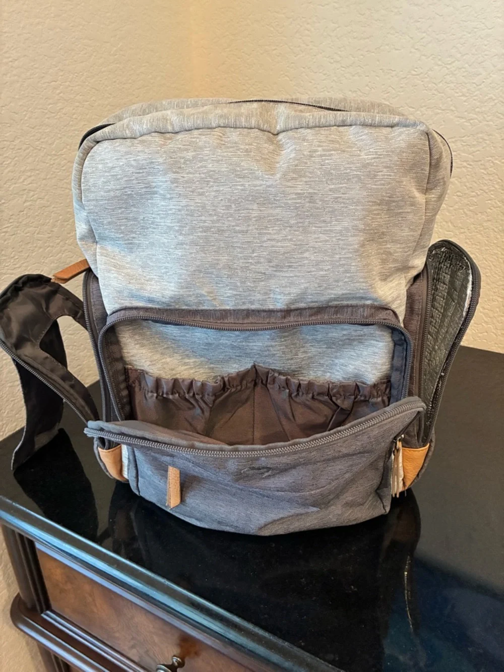 Eddie Bauer First Adventure Diaper Bag Backpack Gray/Tan Unisex Travel Bag